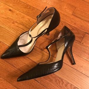 Zara T-Strap Snakeskin Pumps Heels